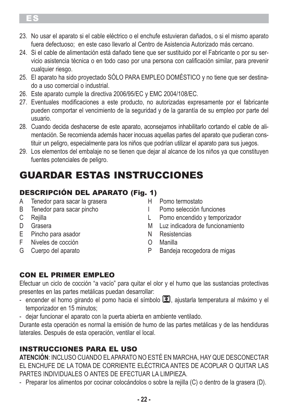 Guardar estas instrucciones | ARIETE Bon Cuisine 300 Metal User Manual | Page 24 / 54