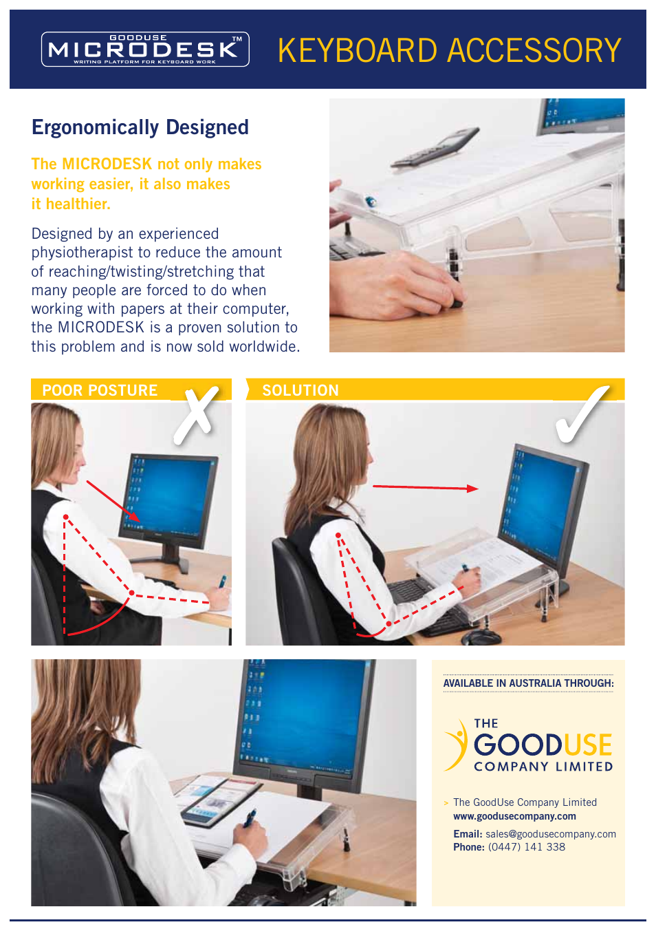 Keyboard accessory, Ergonomically designed | Microdesk Regular User Manual | Page 2 / 2