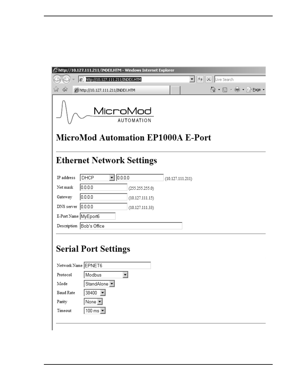 2 configure e-port unit parameters | Micromod Micro-DCI: EP1000A E-Port User Manual | Page 49 / 56