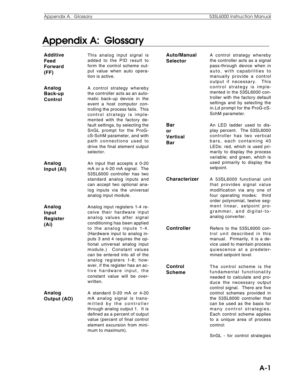 Appendix a: glossary | Micromod Micro-DCI: 53SL6000 Single Loop Controller User Manual | Page 112 / 138
