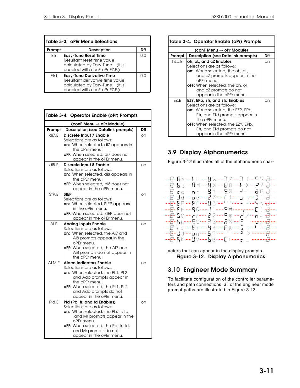 9 display alphanumerics, 10 engineer mode summary | Micromod Micro-DCI: 53SL6000 Single Loop Controller User Manual | Page 38 / 138