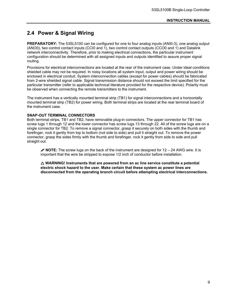 4 power & signal wiring, Ower, Ignal | Iring | Micromod Micro-DCI: 53SL5100B Single Loop Controller User Manual | Page 15 / 115