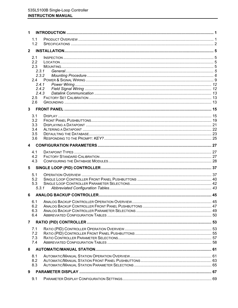 Micromod Micro-DCI: 53SL5100B Single Loop Controller User Manual | Page 3 / 115