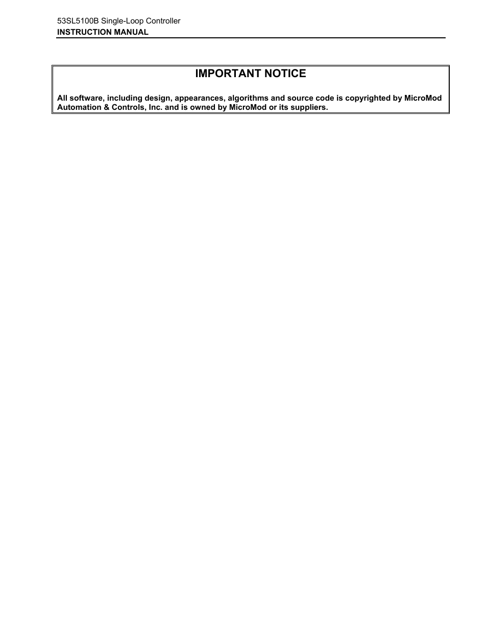 Important notice | Micromod Micro-DCI: 53SL5100B Single Loop Controller User Manual | Page 5 / 115