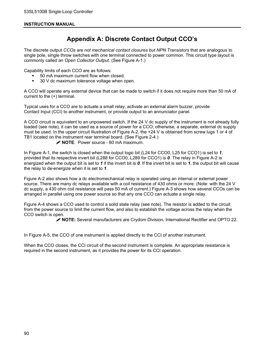 Appendix a: discrete contact output cco’s | Micromod Micro-DCI: 53SL5100B Single Loop Controller User Manual | Page 96 / 115