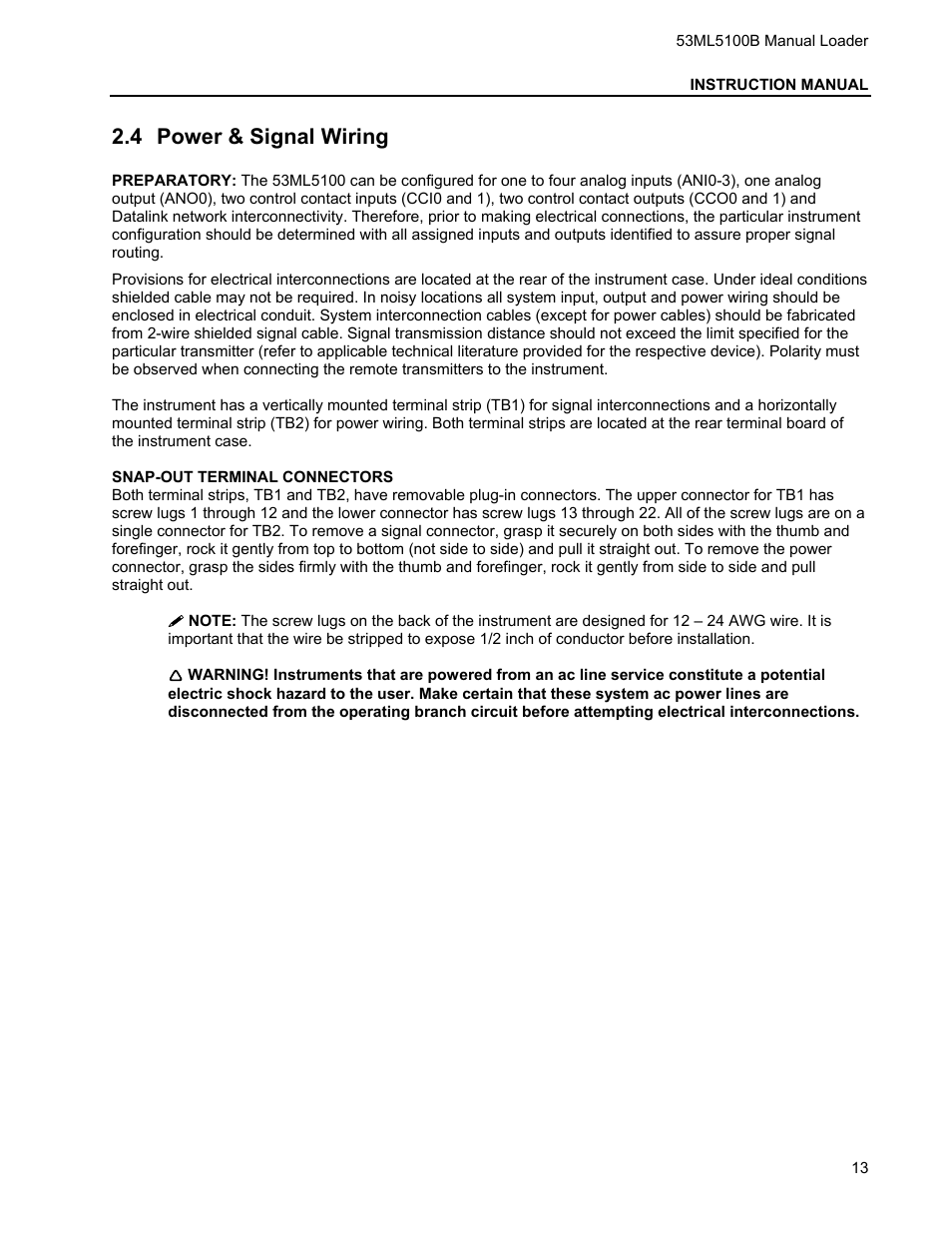 4 power & signal wiring, Ower, Ignal | Iring | Micromod Micro-DCI: 53ML5100 Manual Loader User Manual | Page 17 / 49