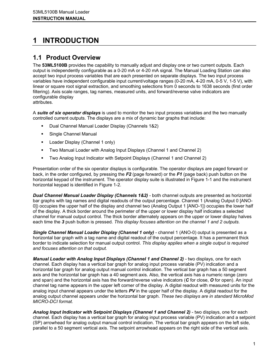 1 introduction, 1 product overview, Introduction | Roduct, Verview | Micromod Micro-DCI: 53ML5100 Manual Loader User Manual | Page 5 / 49