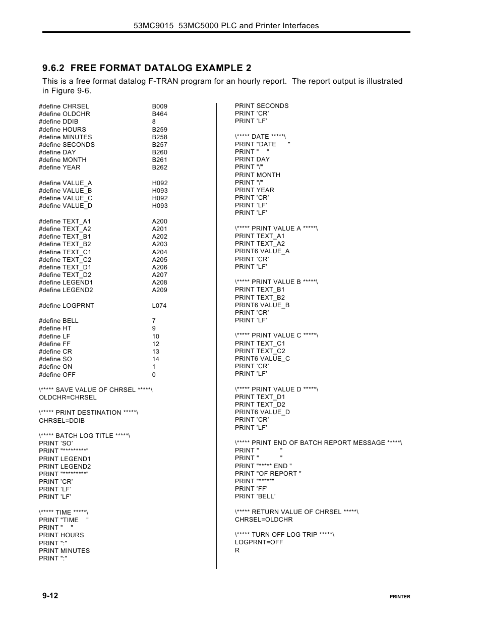 2 free format datalog example 2 | Micromod Micro-DCI: 53MC5000 PLC AND PRINTER INTERFACES User Manual | Page 112 / 124