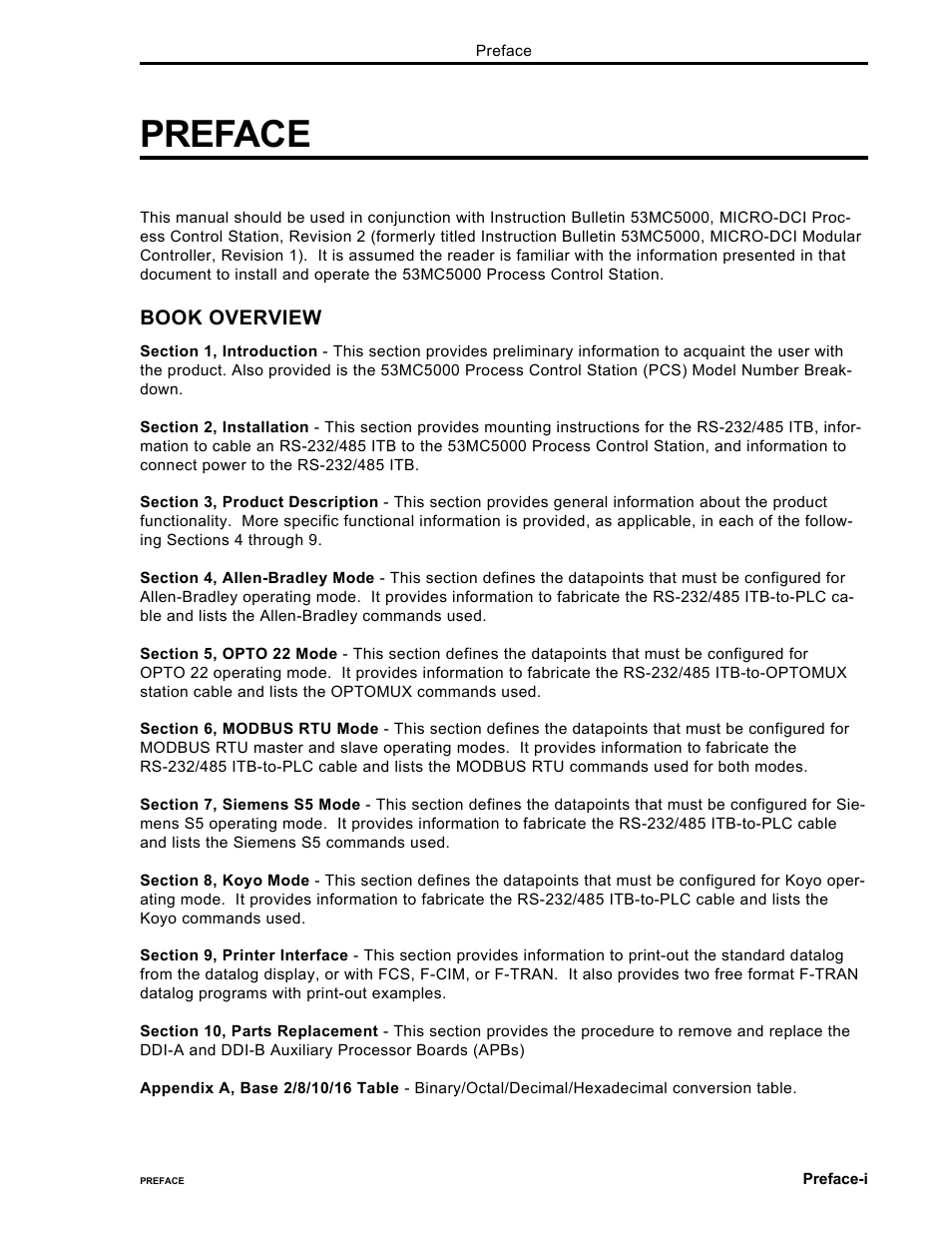 Preface, Book overview | Micromod Micro-DCI: 53MC5000 PLC AND PRINTER INTERFACES User Manual | Page 9 / 124