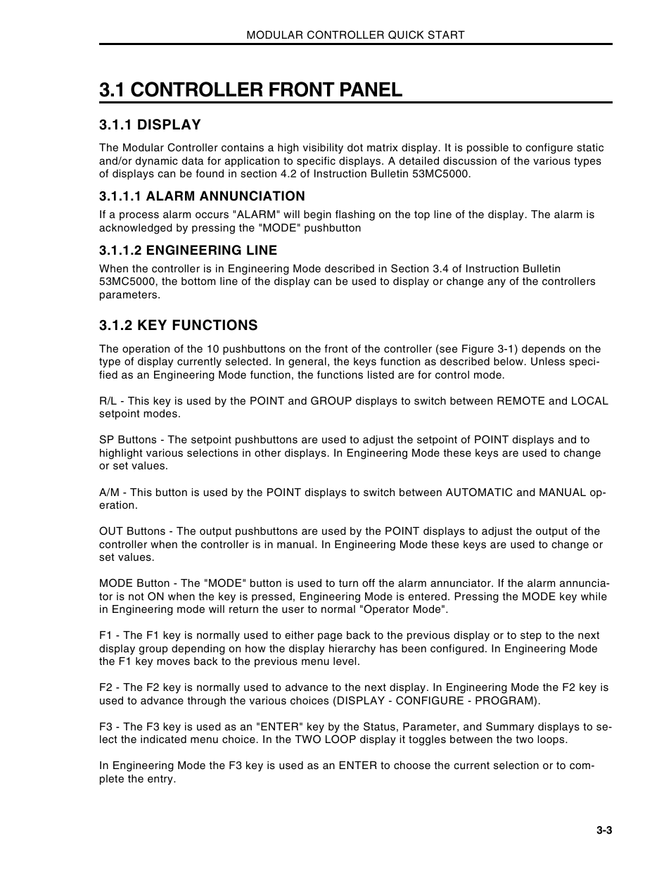 1 controller front panel, 1 display, 2 key functions | Micromod Micro-DCI: 53MC5000 Multi-Loop Process Controller Installation User Manual | Page 28 / 99