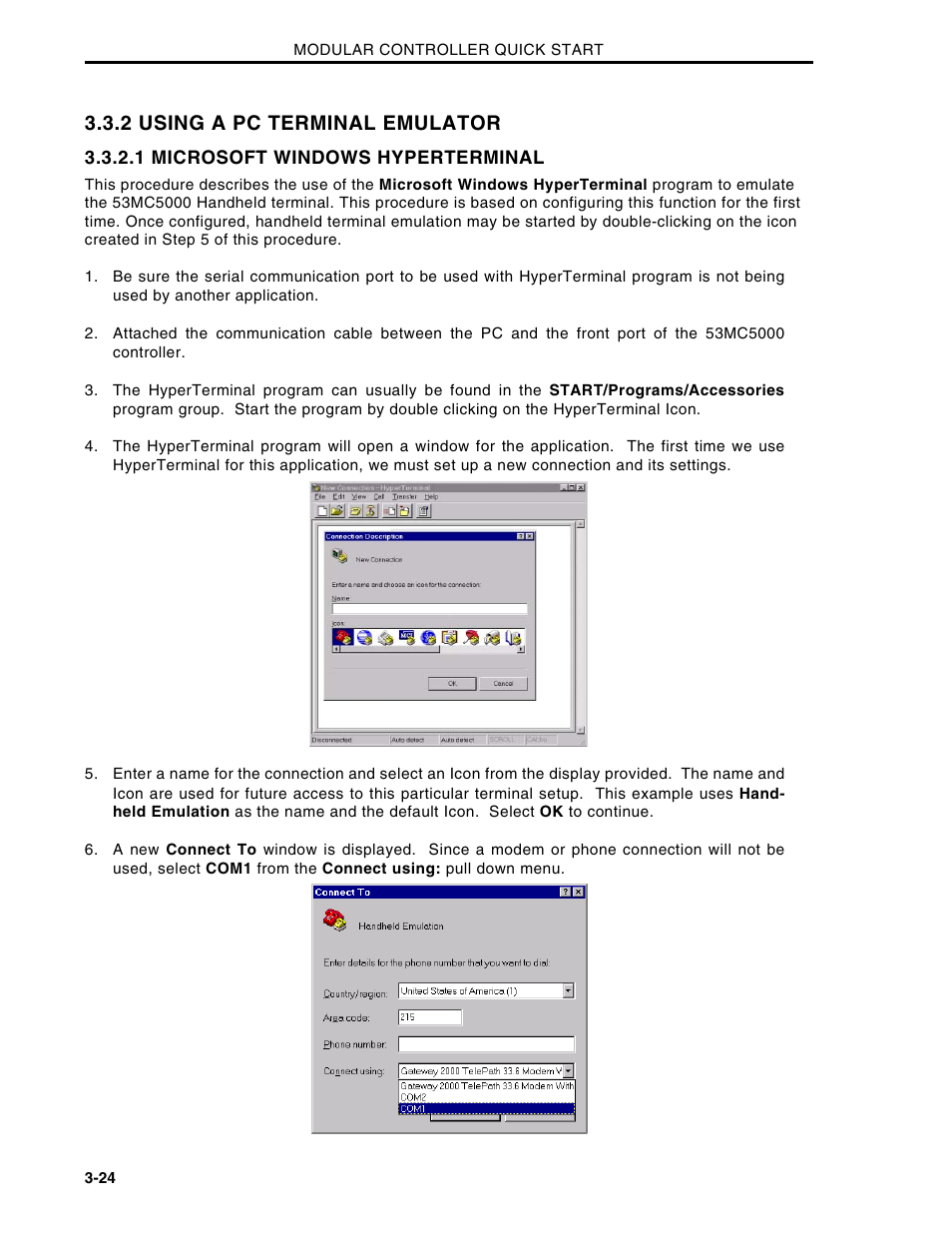 2 using a pc terminal emulator | Micromod Micro-DCI: 53MC5000 Multi-Loop Process Controller Installation User Manual | Page 49 / 99