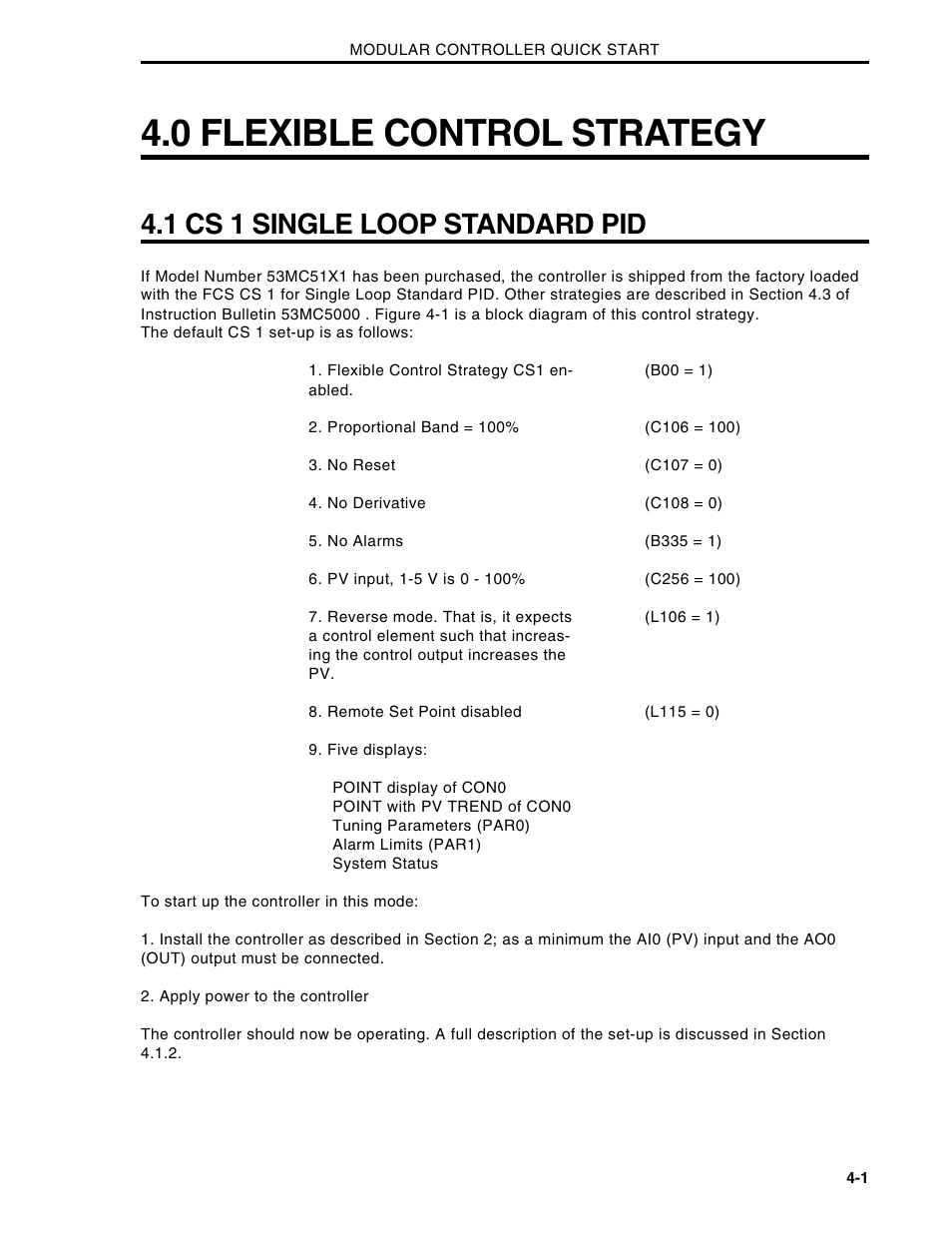 0 flexible control strategy, 1 single loop standard pid, 1 cs 1 single loop standard pid | Micromod Micro-DCI: 53MC5000 Multi-Loop Process Controller Installation User Manual | Page 71 / 99