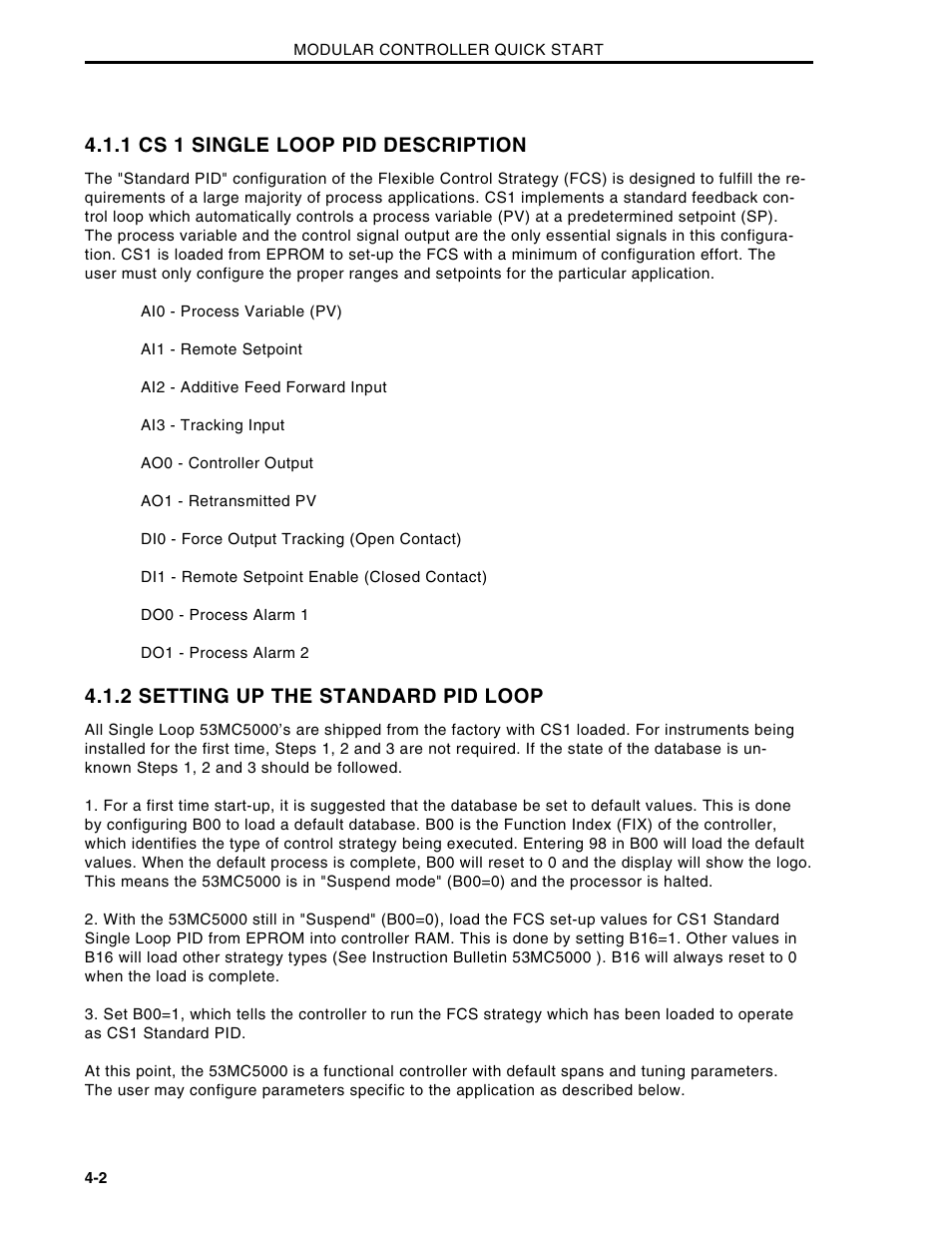 1 cs 1 single loop pid description, 2 setting up the standard pid loop | Micromod Micro-DCI: 53MC5000 Multi-Loop Process Controller Installation User Manual | Page 72 / 99