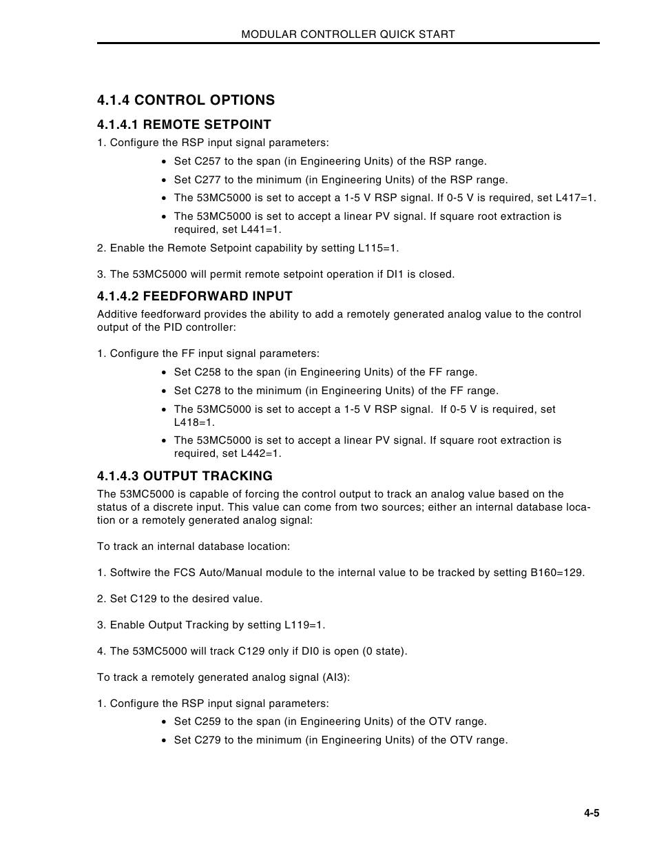 4 control options | Micromod Micro-DCI: 53MC5000 Multi-Loop Process Controller Installation User Manual | Page 75 / 99