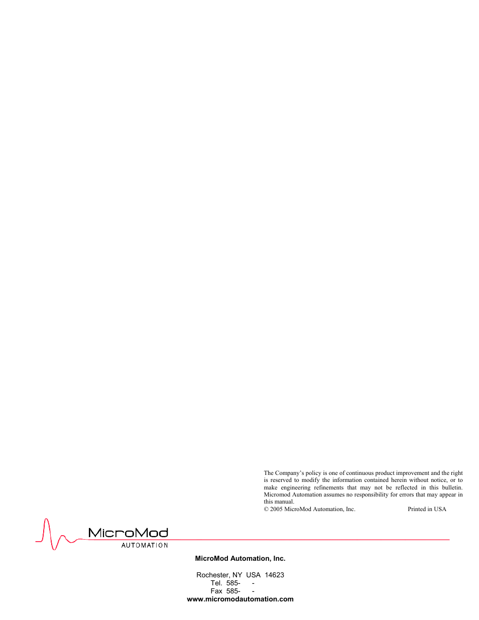 Back cover | Micromod Micro-DCI: 53MC5000 Multi-Loop Process Controller Installation User Manual | Page 99 / 99