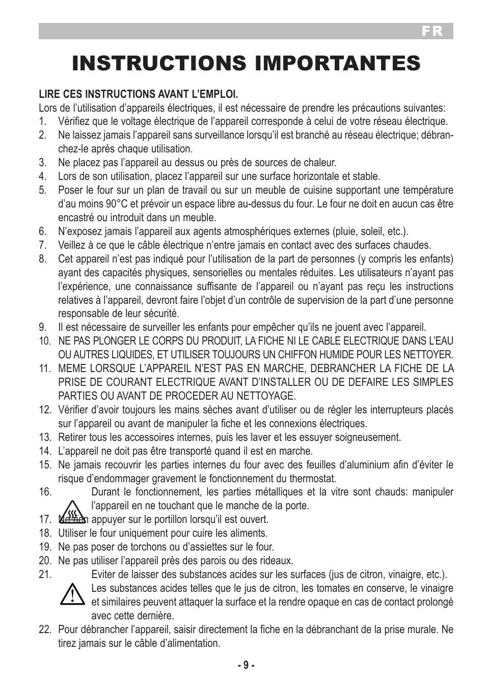 Instructions importantes | ARIETE Bon Cuisine 210 User Manual | Page 11 / 46