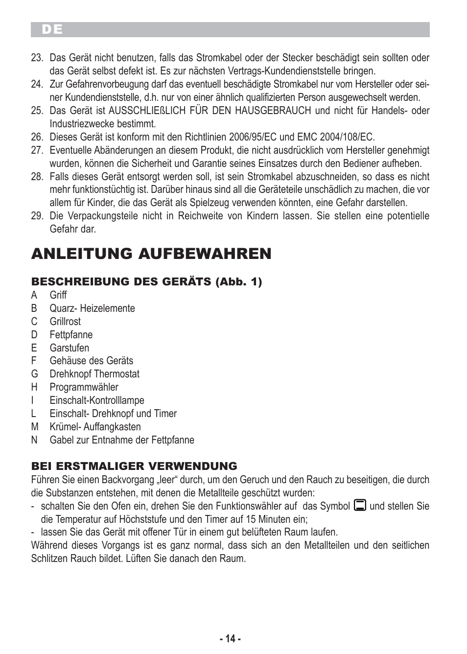 Anleitung aufbewahren | ARIETE Bon Cuisine 210 User Manual | Page 16 / 46