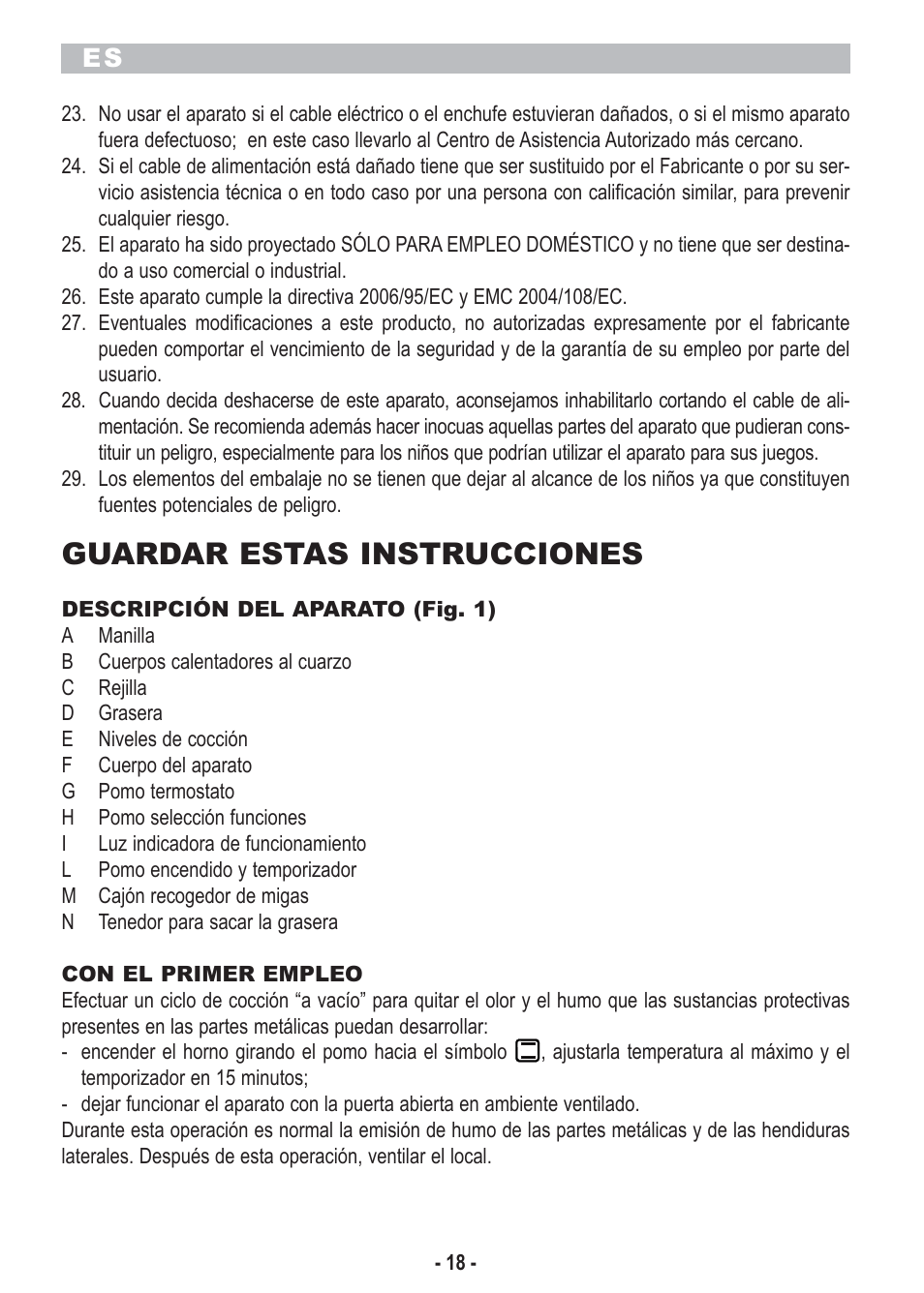 Guardar estas instrucciones | ARIETE Bon Cuisine 210 User Manual | Page 20 / 46