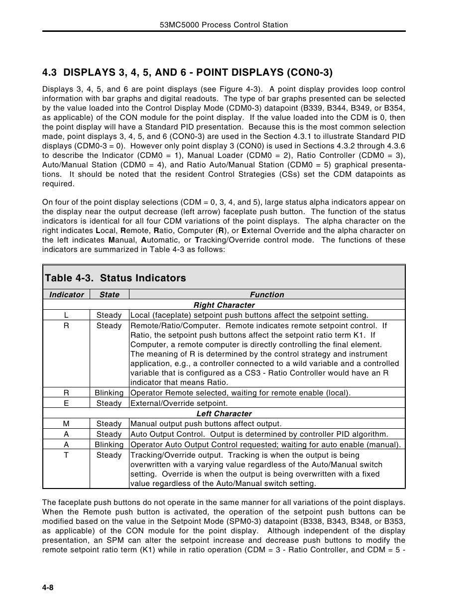 Table 4-3. status indicators | Micromod Micro-DCI: 53MC5000 Multi-Loop Process Controller Instruction Manual User Manual | Page 121 / 406