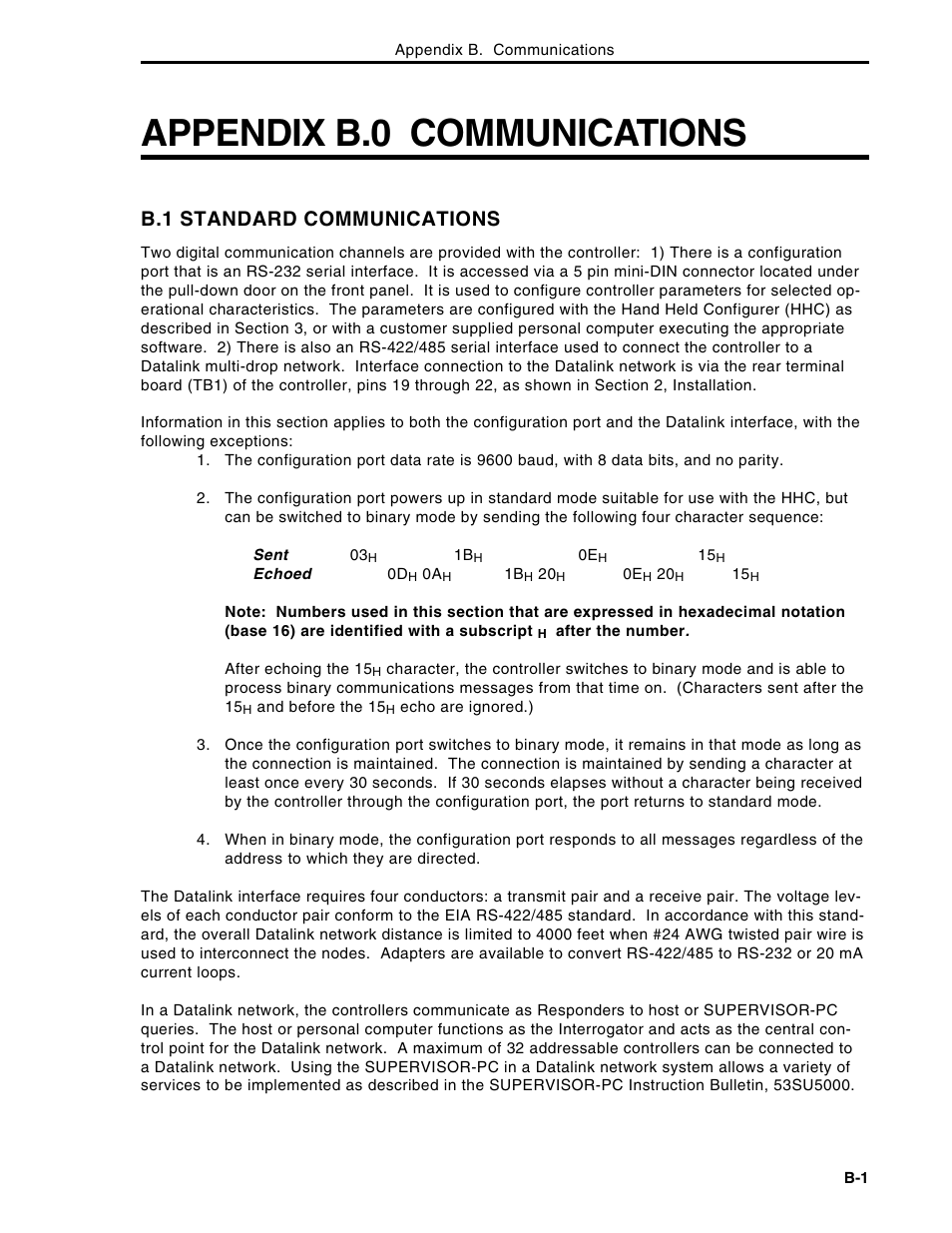 Appendix b.0 communications, B.1 standard communications | Micromod Micro-DCI: 53MC5000 Multi-Loop Process Controller Instruction Manual User Manual | Page 340 / 406