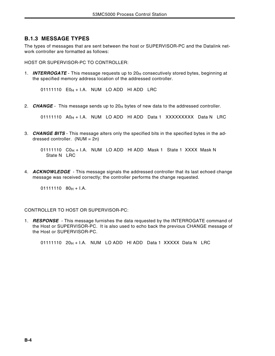 B.1.3 message types | Micromod Micro-DCI: 53MC5000 Multi-Loop Process Controller Instruction Manual User Manual | Page 343 / 406