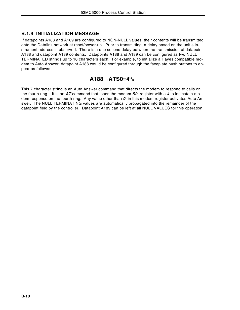 A188, Ats0=4 | Micromod Micro-DCI: 53MC5000 Multi-Loop Process Controller Instruction Manual User Manual | Page 349 / 406