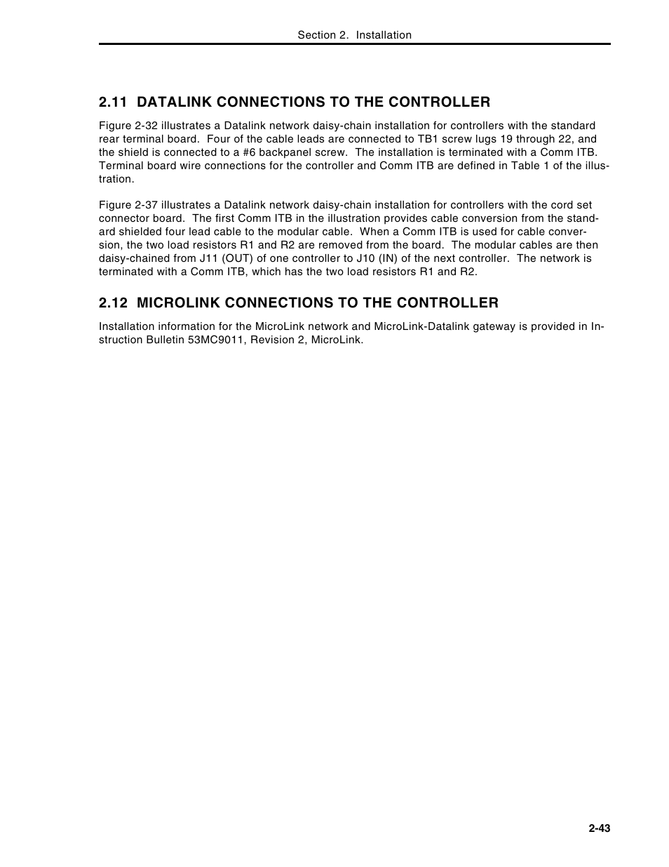 11 datalink connections to the controller, 12 microlink connections to the controller | Micromod Micro-DCI: 53MC5000 Multi-Loop Process Controller Instruction Manual User Manual | Page 82 / 406