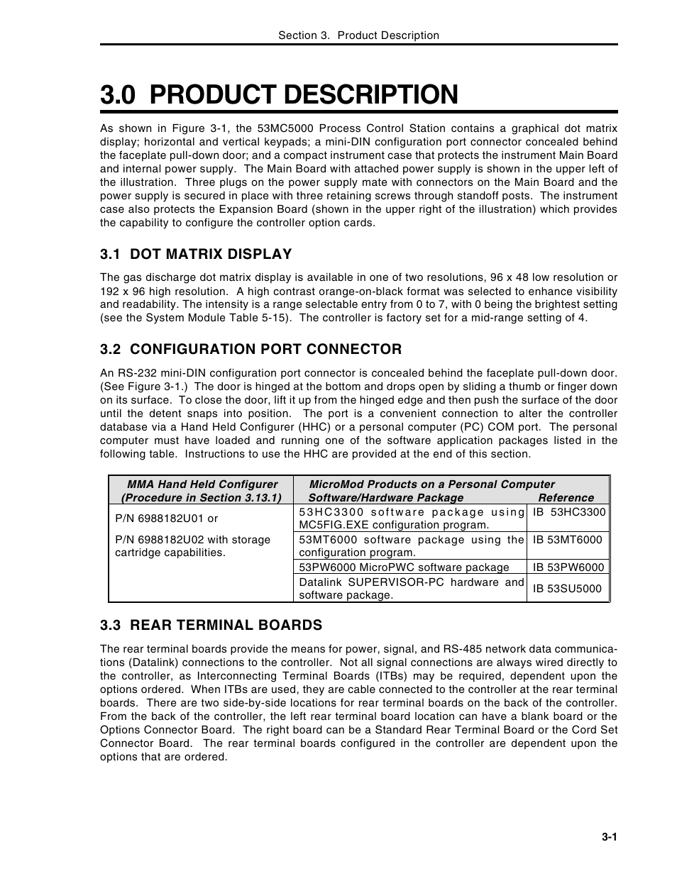 0 product description, 1 dot matrix display, 2 configuration port connector | 3 rear terminal boards | Micromod Micro-DCI: 53MC5000 Multi-Loop Process Controller Instruction Manual User Manual | Page 84 / 406