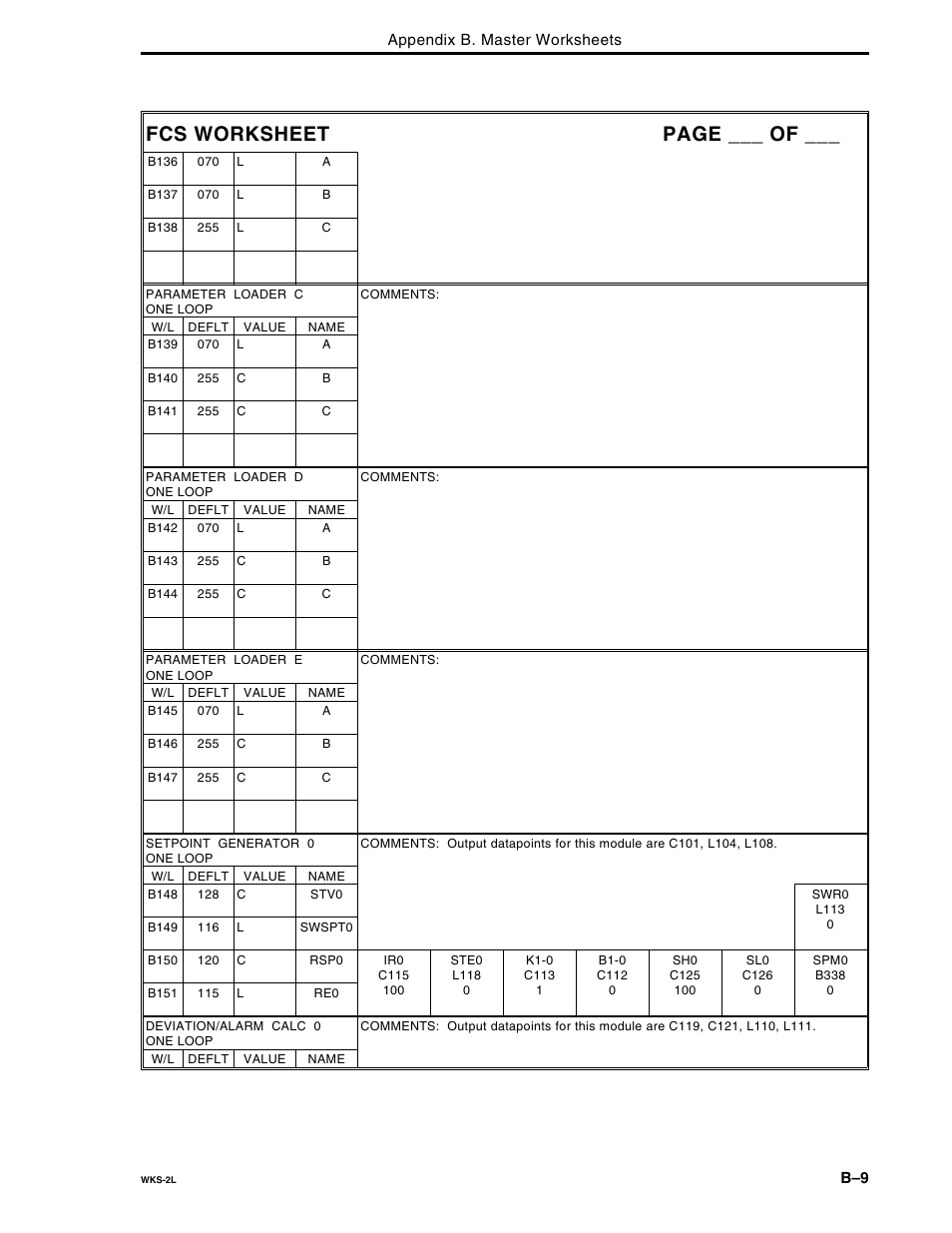 Fcs worksheet page ___ of | Micromod Micro-DCI: 53MC5000 Multi-Loop Process Controller FLEXIBLE CONTROL STRATEGIES User Manual | Page 193 / 201