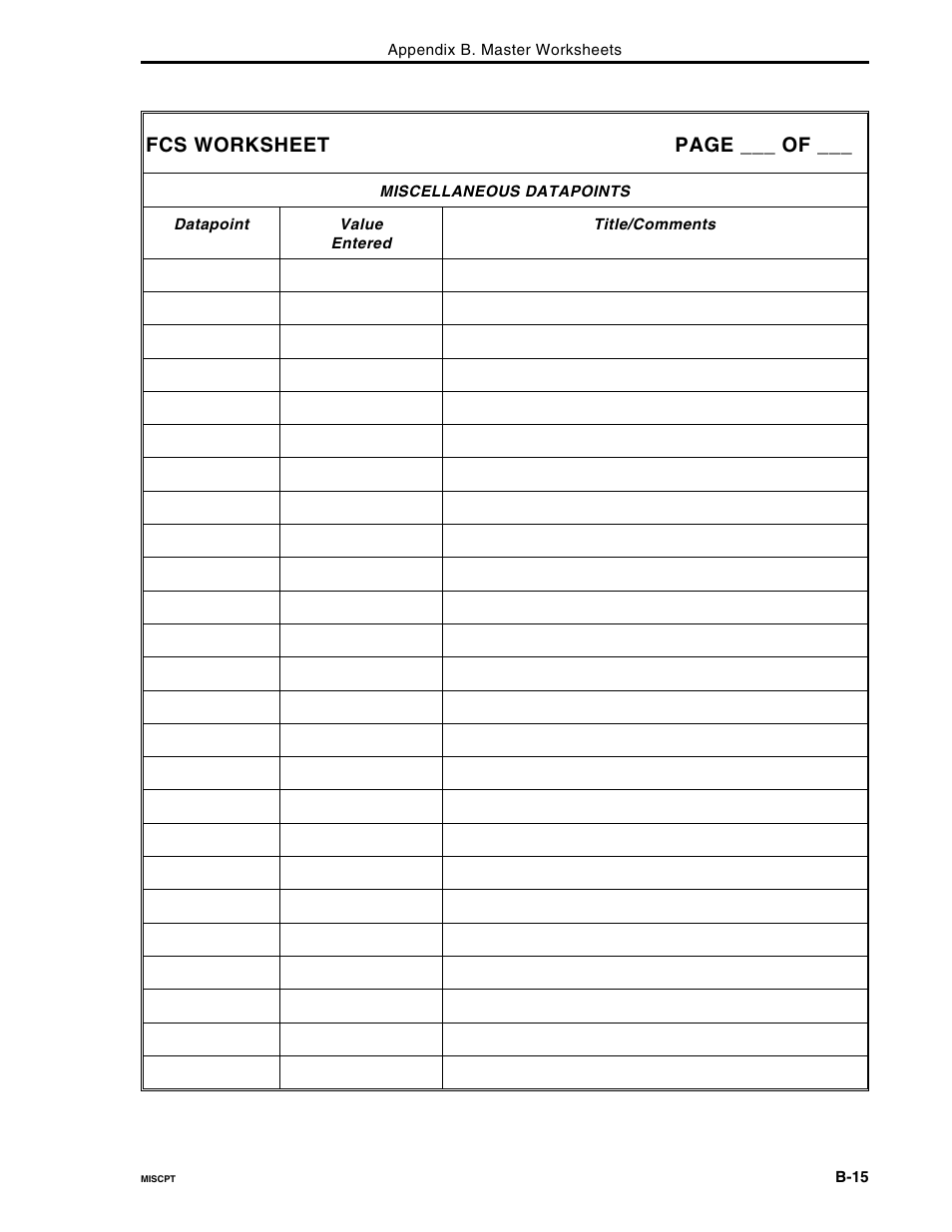 Fcs worksheet page ___ of | Micromod Micro-DCI: 53MC5000 Multi-Loop Process Controller FLEXIBLE CONTROL STRATEGIES User Manual | Page 199 / 201