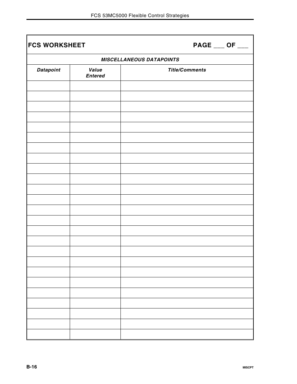 Fcs worksheet page ___ of | Micromod Micro-DCI: 53MC5000 Multi-Loop Process Controller FLEXIBLE CONTROL STRATEGIES User Manual | Page 200 / 201