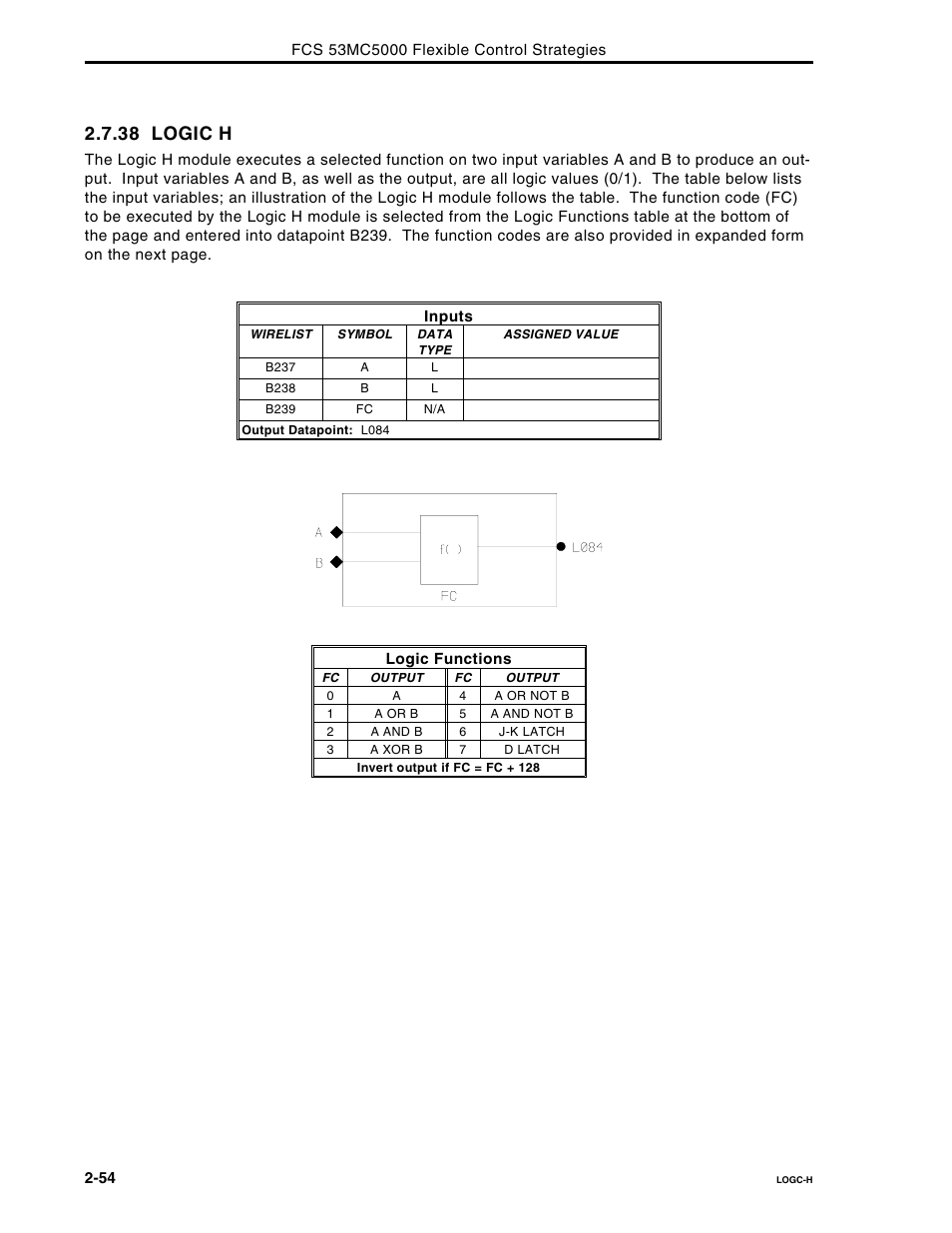 38 logic h | Micromod Micro-DCI: 53MC5000 Multi-Loop Process Controller FLEXIBLE CONTROL STRATEGIES User Manual | Page 61 / 201