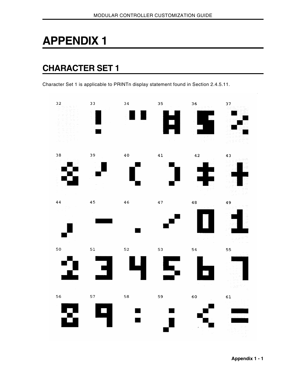 Appendix 1 - character set 1, Appendix 1, Character set 1 | Micromod Micro-DCI: 53MC5000 Multi-Loop Process Controller CUSTOMIZATION GUIDE User Manual | Page 120 / 123