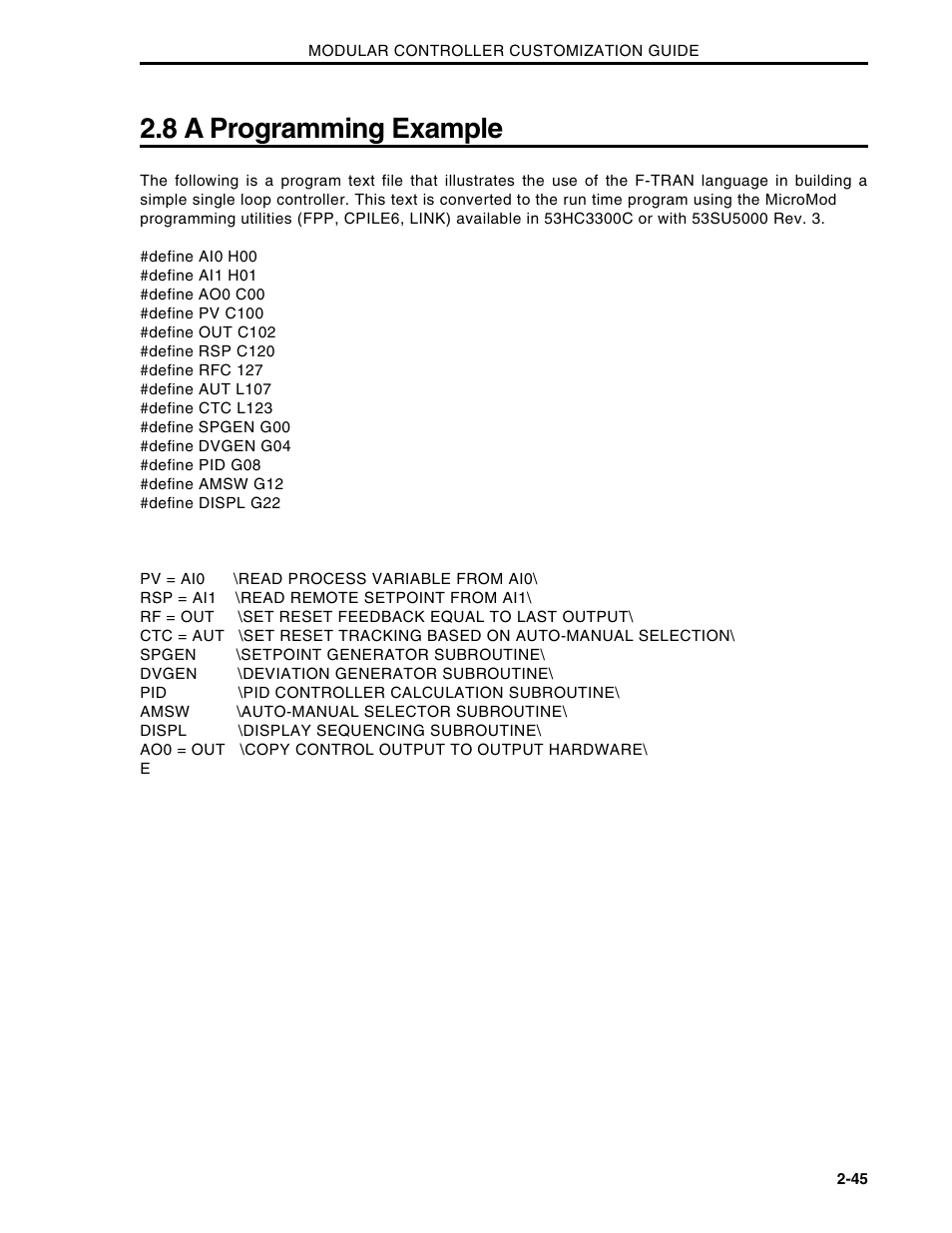 8 a programming example | Micromod Micro-DCI: 53MC5000 Multi-Loop Process Controller CUSTOMIZATION GUIDE User Manual | Page 52 / 123
