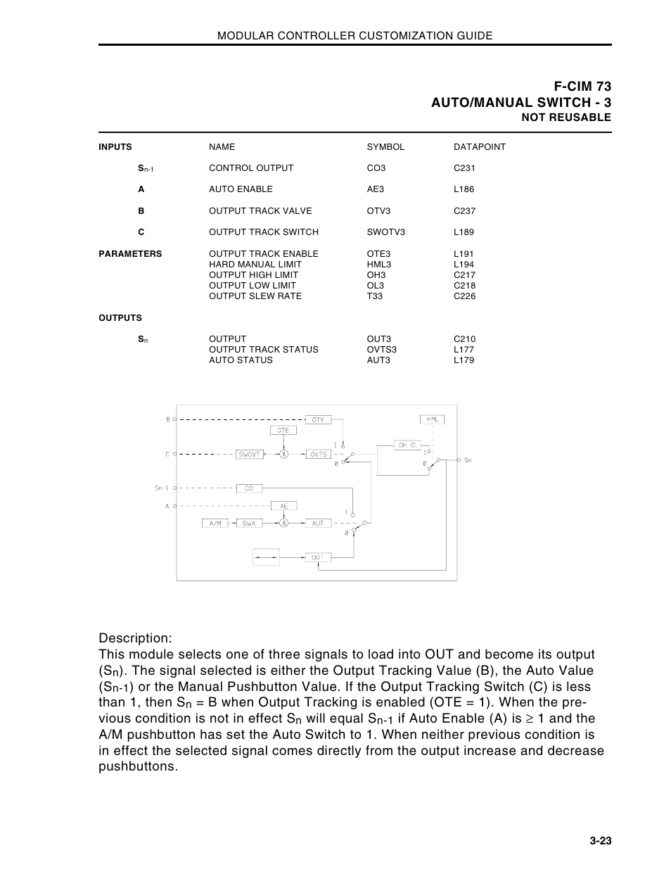 F-cim 73 auto/manual switch - 3, Will equal s | Micromod Micro-DCI: 53MC5000 Multi-Loop Process Controller CUSTOMIZATION GUIDE User Manual | Page 75 / 123