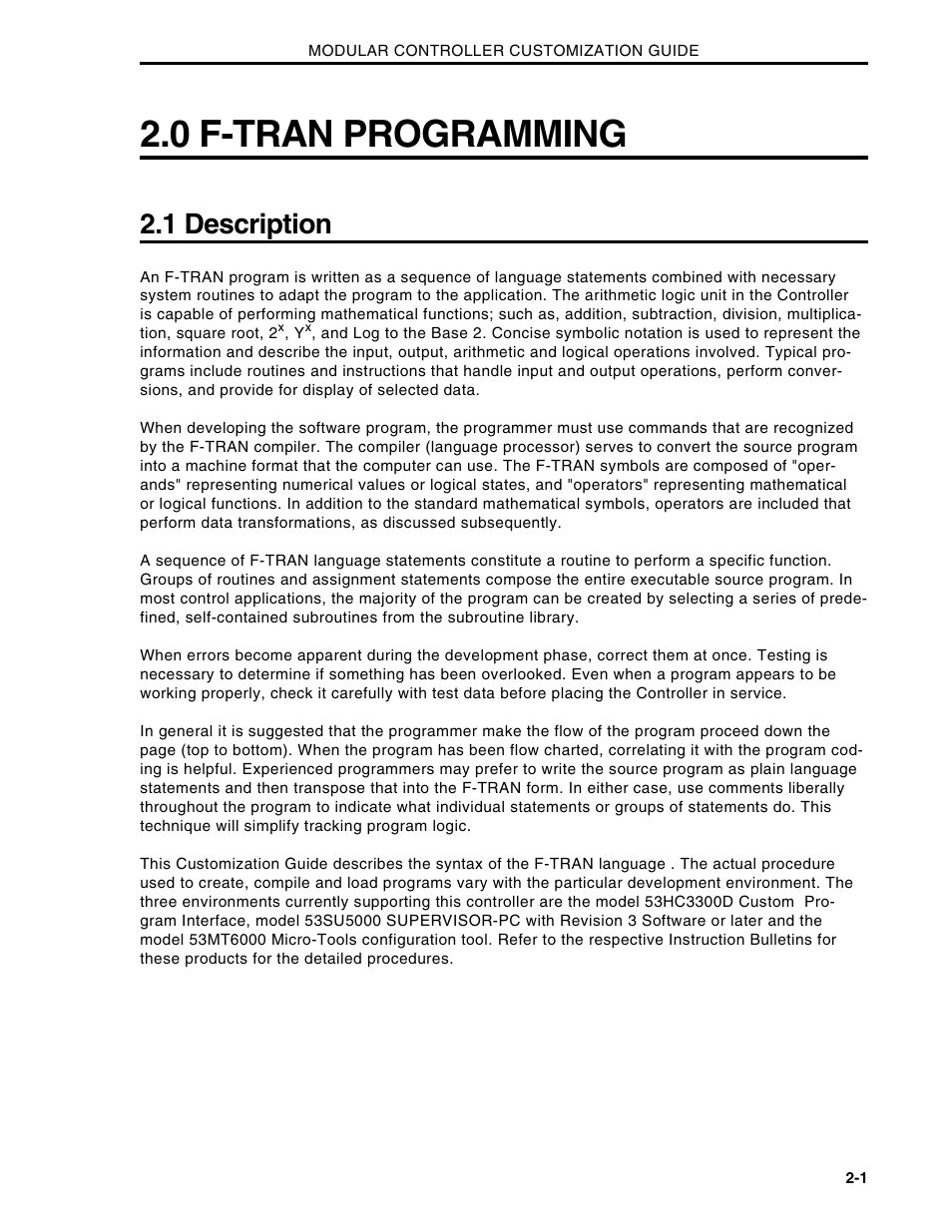 0 f-tran programming, 1 description | Micromod Micro-DCI: 53MC5000 Multi-Loop Process Controller CUSTOMIZATION GUIDE User Manual | Page 8 / 123
