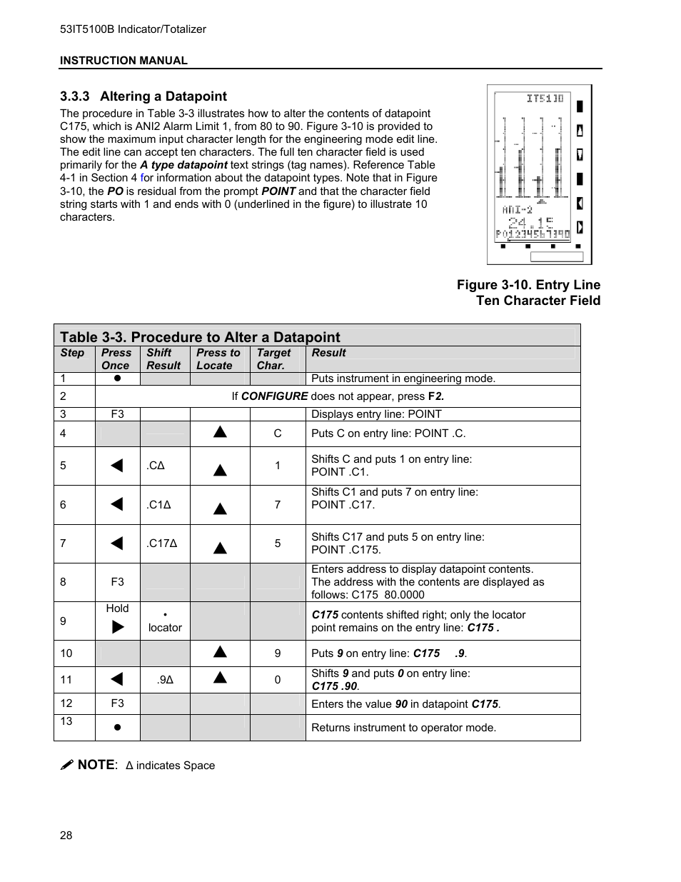 3 altering a datapoint, Altering a datapoint | Micromod Micro-DCI: 53IT5100B Micro-DCI 4-Channel Indicator Totalizer User Manual | Page 32 / 71