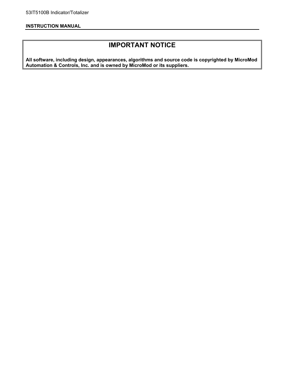Important notice | Micromod Micro-DCI: 53IT5100B Micro-DCI 4-Channel Indicator Totalizer User Manual | Page 4 / 71