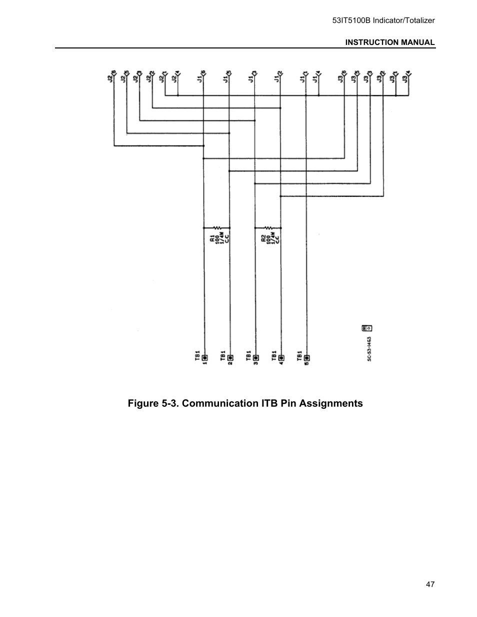 Figure 5-3. communication itb pin assignments | Micromod Micro-DCI: 53IT5100B Micro-DCI 4-Channel Indicator Totalizer User Manual | Page 51 / 71
