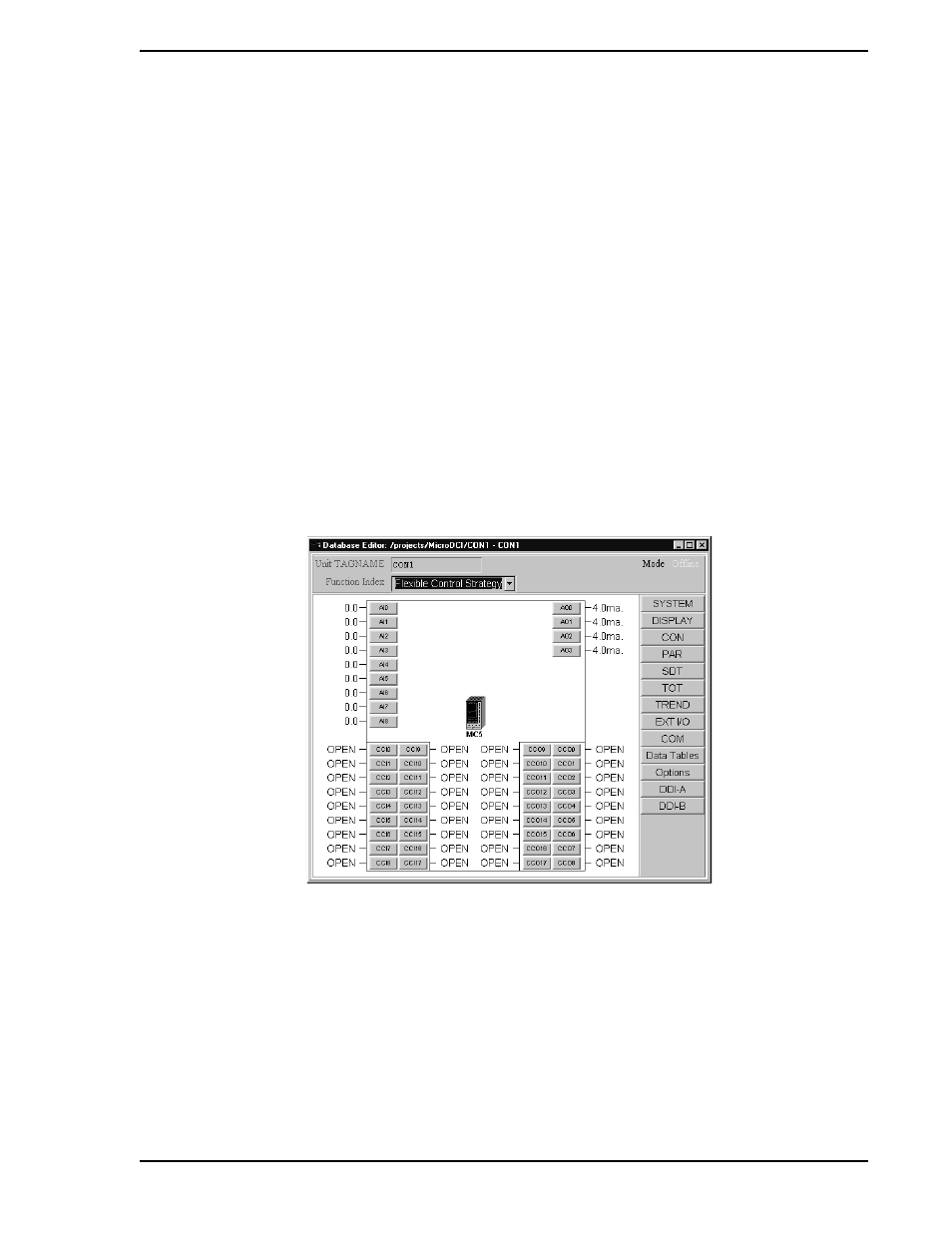 2 selecting a function index, Figure 7-1. database editor window, Section | Micromod Micro-DCI: 53MT6000 Micro-Tools User Manual | Page 57 / 144