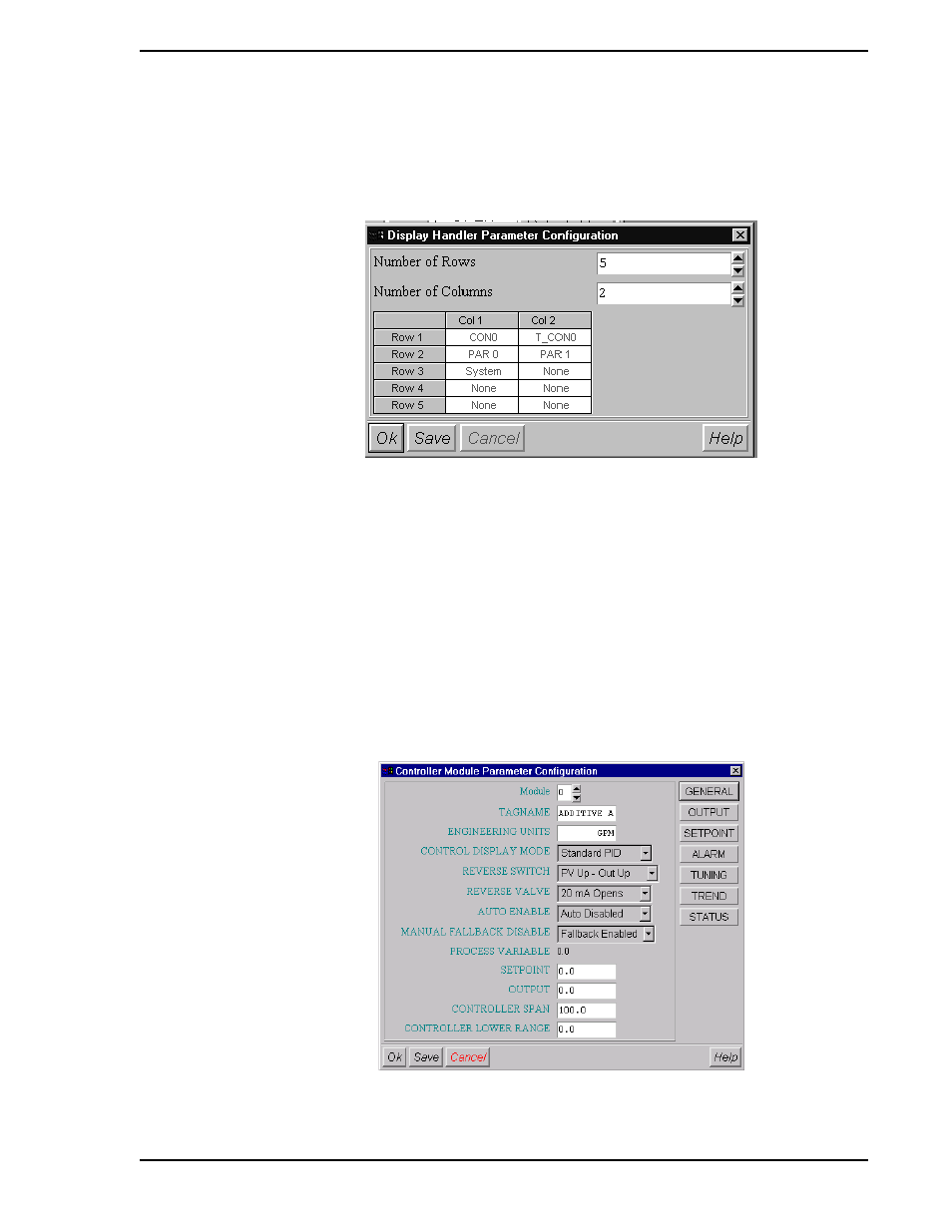 6 display list configuration, 7 control module configuration, Figure 7-9. configuration window | Figure 7-10. controller configuration window | Micromod Micro-DCI: 53MT6000 Micro-Tools User Manual | Page 69 / 144