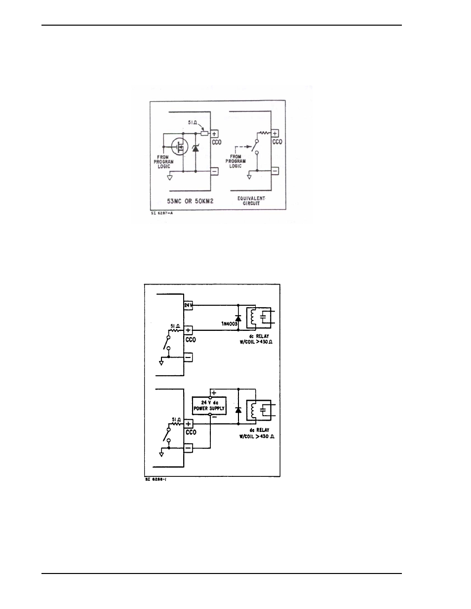 Figure a-1. cco circuit and its equivalent, Figure a-2. circuits for operating dc relays, Figure a-1 | Figure a-2 | Micromod Micro-DCI: 53SL5100A Single Loop Controller User Manual | Page 130 / 152