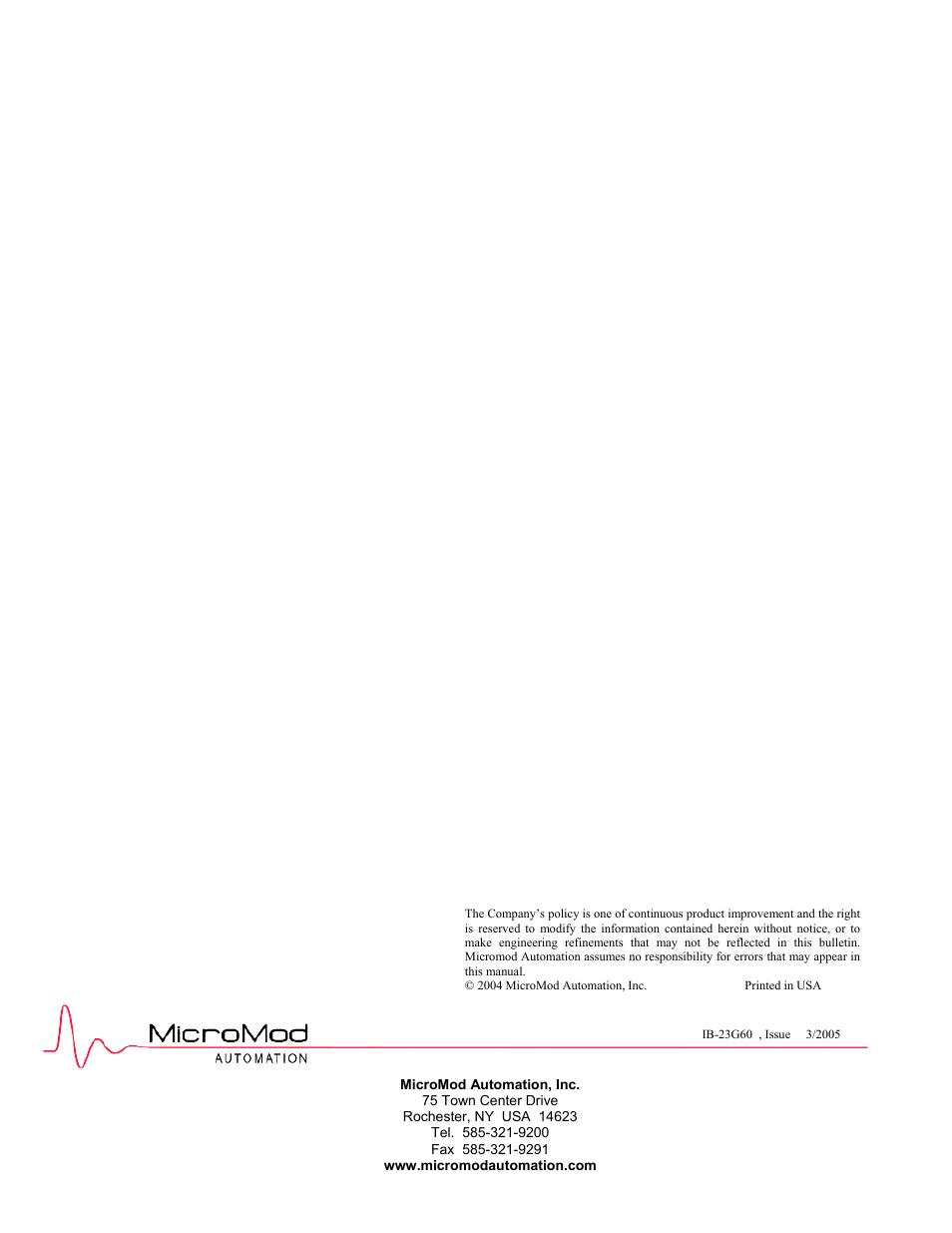 Back cover | Micromod MOD: 1800P - MOD 30ML Identity Module (Version 2) Algorithms, Tables and Sequential Logic Functions User Manual | Page 160 / 160