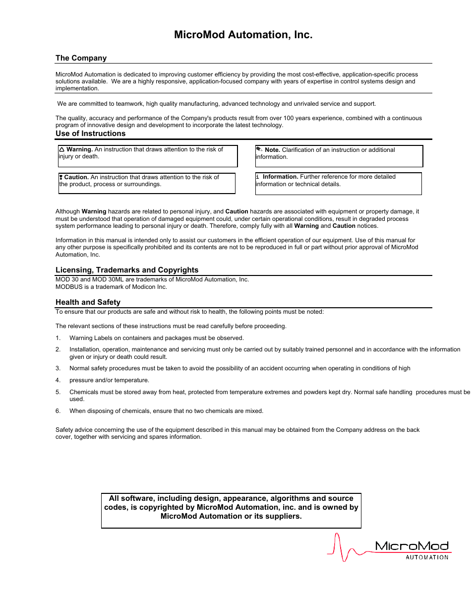 Micromod automation, inc | Micromod MOD: 1800P - MOD 30ML Identity Module (Version 2) Algorithms, Tables and Sequential Logic Functions User Manual | Page 2 / 160