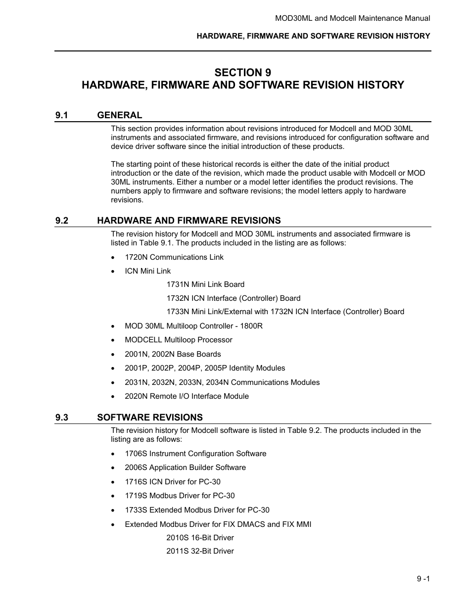 1 general, 2 hardware and firmware revisions, 3 software revisions | Micromod MOD: 30ML and Modcell Maintenance for 2001N, 2002N, and 1800R User Manual | Page 117 / 152