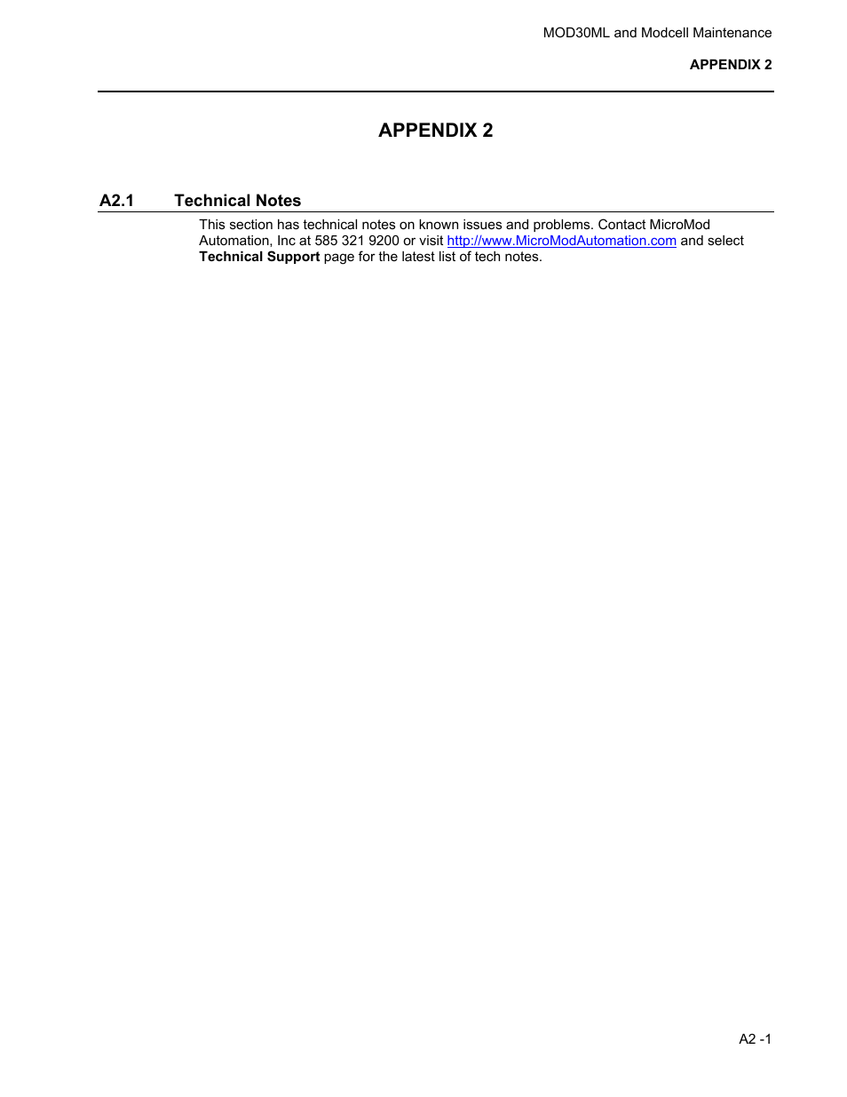 Appendix 2, A2.1 technical notes | Micromod MOD: 30ML and Modcell Maintenance for 2001N, 2002N, and 1800R User Manual | Page 129 / 152