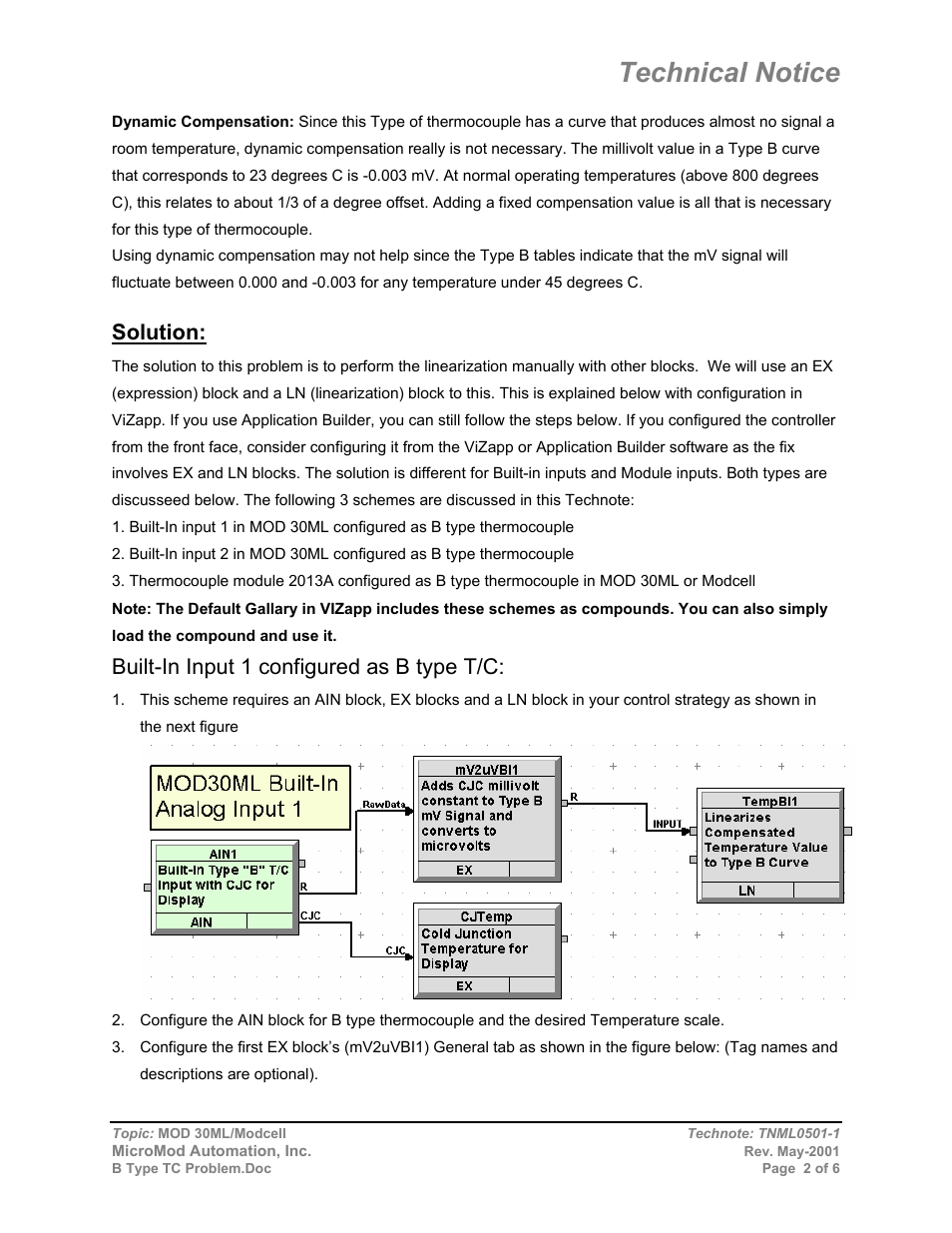 Technical notice, Solution, Built-in input 1 configured as b type t/c | Micromod MOD: 30ML and Modcell Maintenance for 2001N, 2002N, and 1800R User Manual | Page 134 / 152