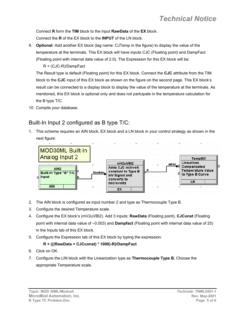 Technical notice, Built-in input 2 configured as b type t/c | Micromod MOD: 30ML and Modcell Maintenance for 2001N, 2002N, and 1800R User Manual | Page 137 / 152