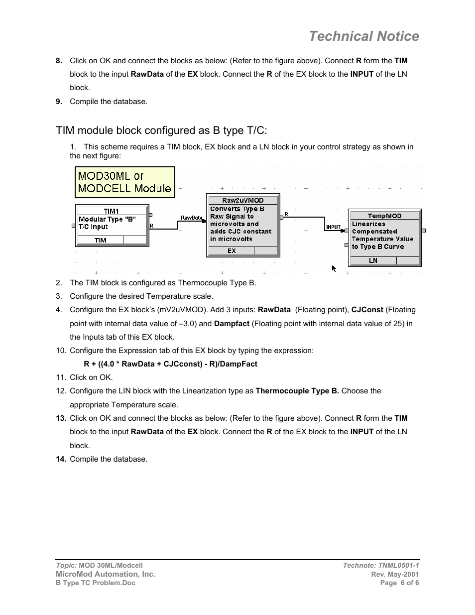 Technical notice, Tim module block configured as b type t/c | Micromod MOD: 30ML and Modcell Maintenance for 2001N, 2002N, and 1800R User Manual | Page 138 / 152