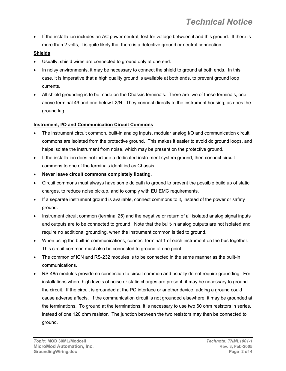 Technical notice | Micromod MOD: 30ML and Modcell Maintenance for 2001N, 2002N, and 1800R User Manual | Page 142 / 152